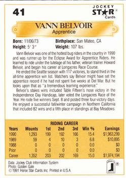 1991 Jockey Star Jockeys #41 Vann Belvoir Back